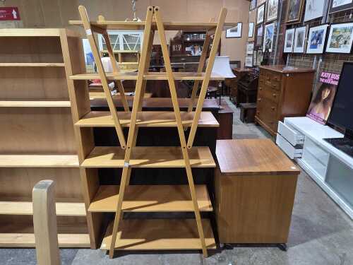 Teak six-shelf unit