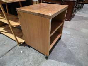 Teak two-tier side cabinet on castors - 2