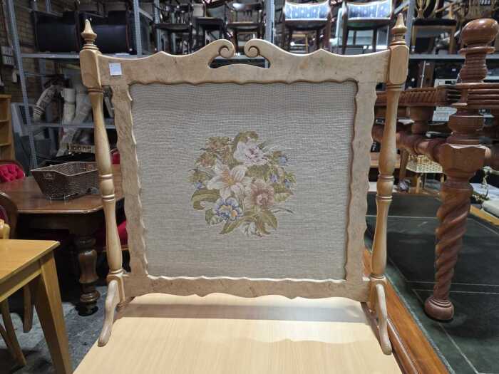 Walnut tapestry fire screen