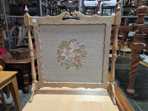 Walnut tapestry fire screen