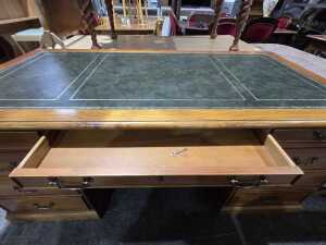 Twin pedestal desk with green leather inset top - 4