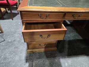 Twin pedestal desk with green leather inset top - 5