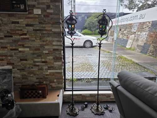 Pair of decorative wrought iron floor lamps