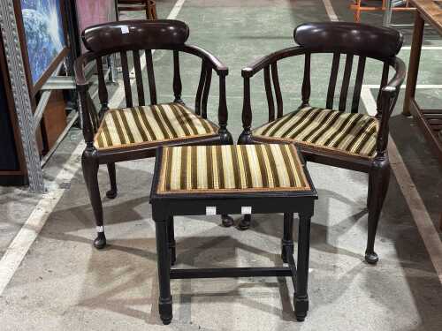 Pair of Victorian style armchairs and stool