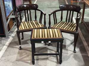 Pair of Victorian style armchairs and stool