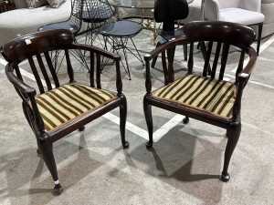 Pair of Victorian style armchairs and stool - 2