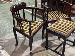 Pair of Victorian style armchairs and stool - 4