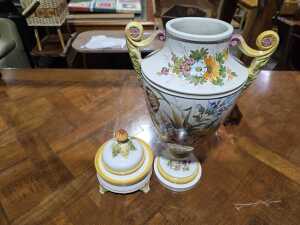 Ceramic twin-handled lidded urn with vibrant floral motif - 3