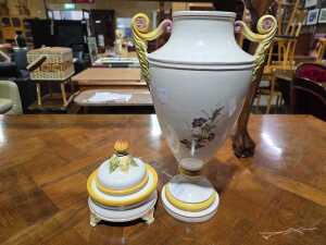 Ceramic twin-handled lidded urn with vibrant floral motif - 4