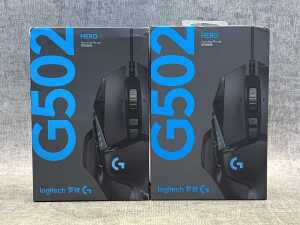 Two Logitech Hero gaming mice