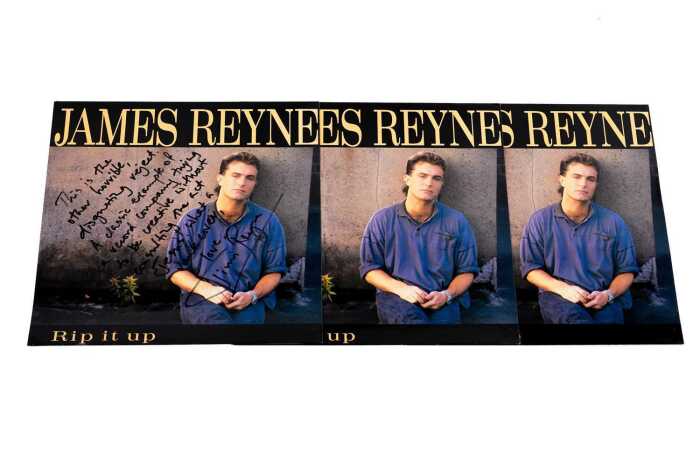 Three rejected James Reyne 'Rip It Up' 12" single covers, one signed