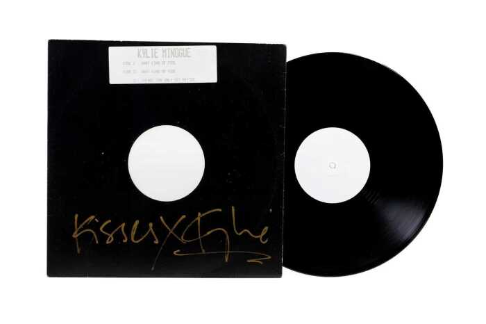 Kylie Minogue 'What Kind of Fool' white label promo 12" vinyl single in generic sleeve, signed