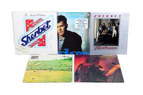 Five Australian Rock vinyl records, including three signed by Daryl Braithwaite