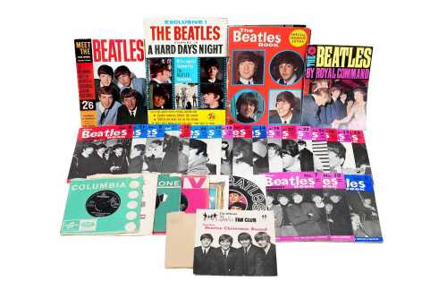 Beatles memorabilia, including 'Another Beatles Christmas Record' fan club flexidisc