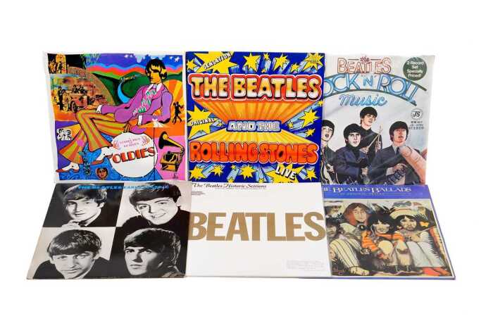 Six Beatles vinyl records