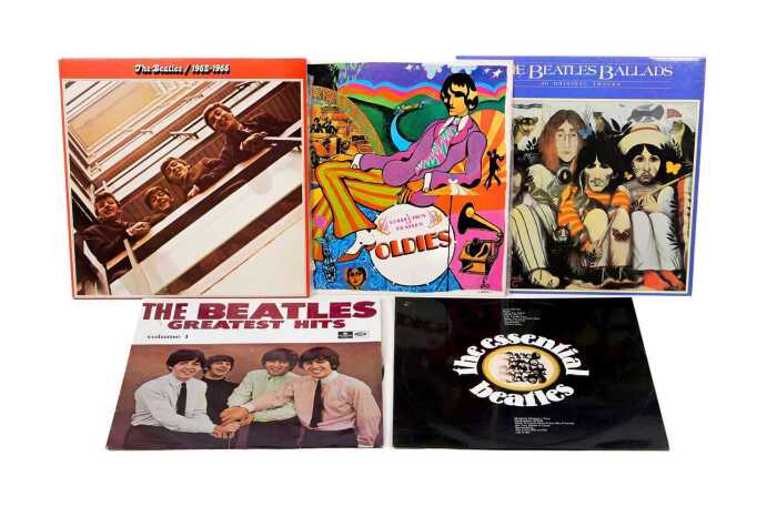Five Beatles vinyl compilation records