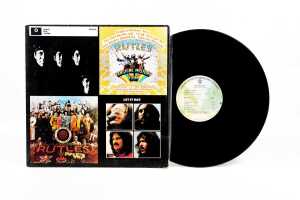 Four Beatles compilation vinyl records, together with The Rutles - 4