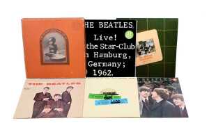 Six Beatles and related vinyl records, including live recordings