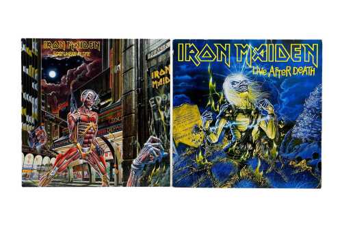 Two Iron Maiden vinyl records, both U.K. pressings