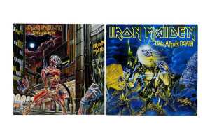 Two Iron Maiden vinyl records, both U.K. pressings