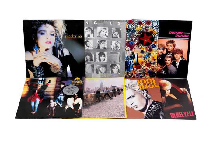 Eight '80s Pop vinyl records, including promo 12" singles