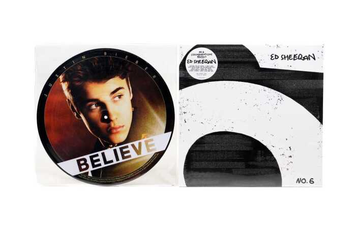 Ed Sheeran and Justin Bieber vinyl records
