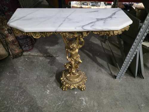 Marble-style console table with figural base