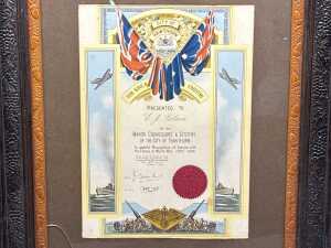 City of Hawthorn certificate presented to E.J. Tolson - 2