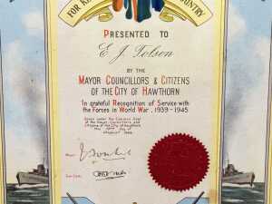 City of Hawthorn certificate presented to E.J. Tolson - 3
