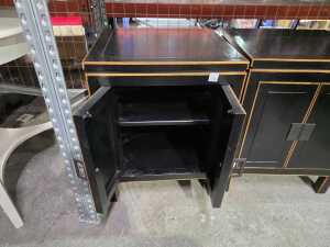 Pair of black timber Asian-style bedside cabinets - 2
