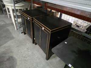 Pair of black timber Asian-style bedside cabinets - 3