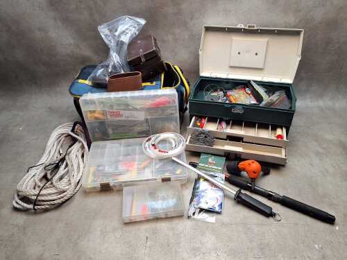 Assorted fishing gear including tackle box