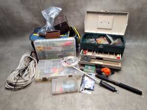 Assorted fishing gear including tackle box