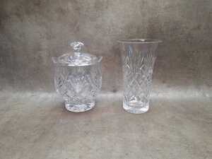 Assorted crystal including Royal Doulton salt and pepper shakers, Orrefors tea light holder, Inwald comport, etc. - 3