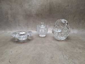 Assorted crystal including Royal Doulton salt and pepper shakers, Orrefors tea light holder, Inwald comport, etc. - 4