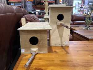 Two plywood birdboxes