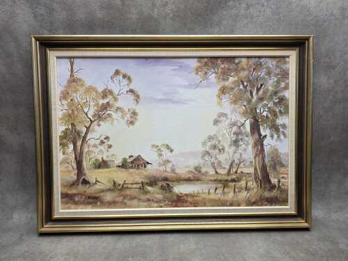 Rosemarie Bes, Rural Scene Near Benalla. Oil painting on board