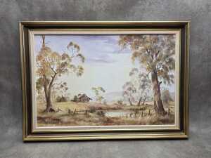 Rosemarie Bes, Rural Scene Near Benalla. Oil painting on board