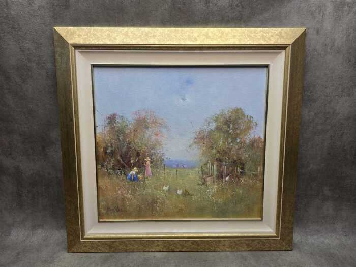 Elwyn White, Gathering Blackberries. Oil painting on board