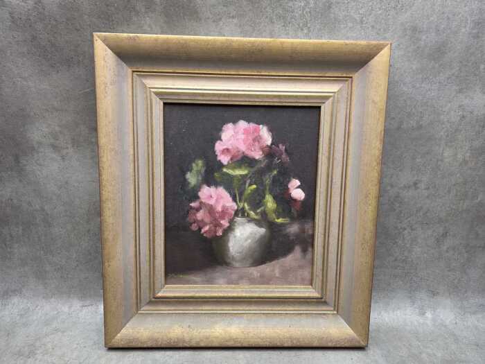 Dawn Pankiewicz, Pink Geraniums. Oil painting on board