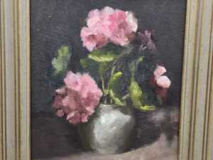 Dawn Pankiewicz, Pink Geraniums. Oil painting on board - 2