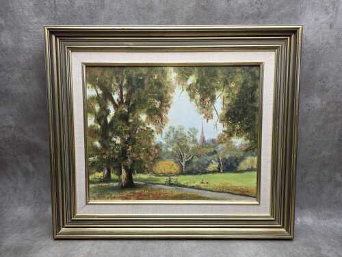 Gladys Jauncey, April in Fitzroy Gardens. Oil painting on board