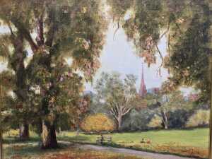 Gladys Jauncey, April in Fitzroy Gardens. Oil painting on board - 2