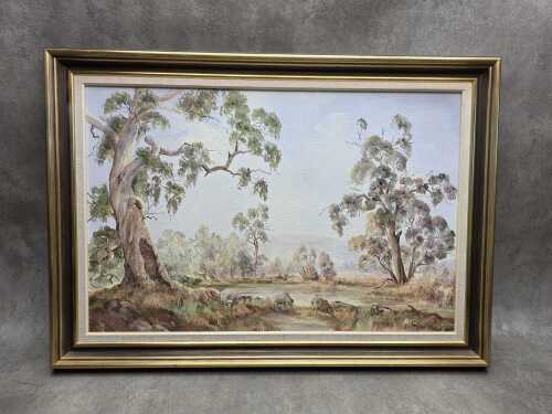 Rosemarie Bes, Country Scene, 1980. Oil painting on board