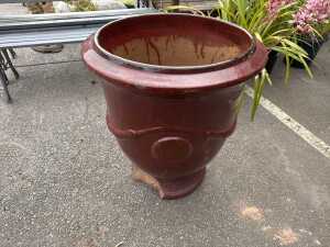Crimson red glazed ceramic garden pot - 2