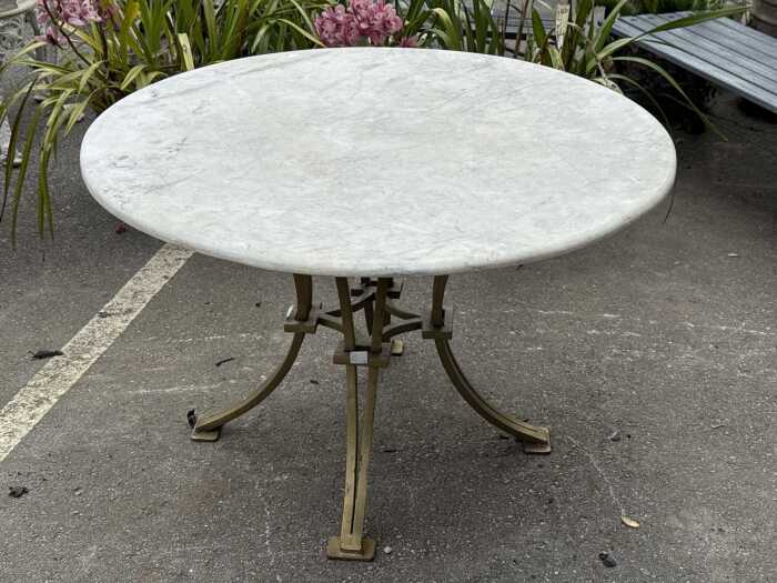 Gold painted iron table with marble top