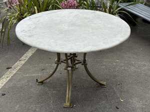 Gold painted iron table with marble top