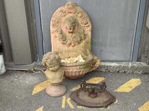 Group of three outdoor garden ornaments