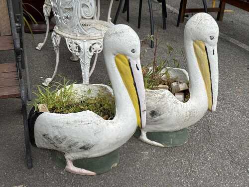 Pair of painted pelican garden planters
