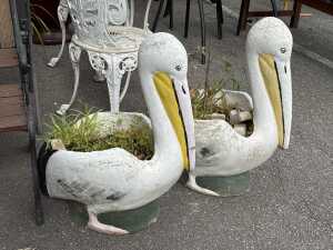 Pair of painted pelican garden planters